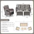 Rilyson 5 Piece Outdoor Patio Furniture Set - Rattan Wicker Patio Conversation Sets with 2 Swivel Rocker Chairs,2 Ottomans and 1 Sofa for Outside Porch Deck Backyard(Mixed Grey/Grey)