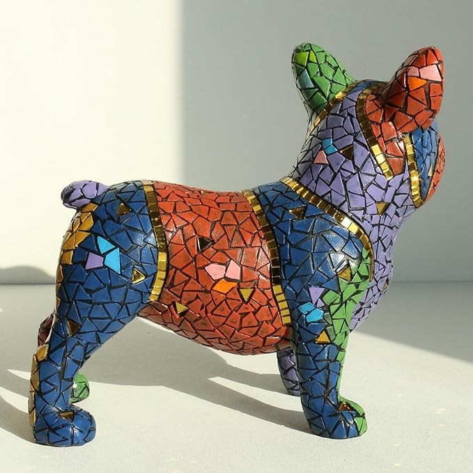 Lukitas French Bulldog Statue Home Decor, Colorful Dog Sculpture, Mosaic Animal Ornament Figurine for Living Room Office Garden Yard, Resin 7.5''