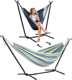 SUNCREAT 2-in-1 Convertible Backyard Fabric Hammock with Stand, Large Hammocks for Outside, Patent Pending, Light Green Stripes