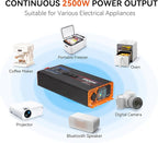 2500W Pure Sine Wave Inverter, Car Power Inverter 12V to 110V 120V, DC to AC Converter Generator with AC Outlets 3.0A USB Type-C, Remote Controller LCD Display Truck Inversor for Vehicles, RV