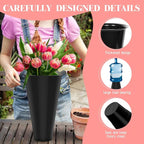 Flower Display Stand with Buckets, 4 Layers 16 PCS Buckets Plant Stand with Wheels, Movable Metal Plant Stand for Terrace Garden, Living Room, Florist Shop (White Frame - Black Buckets, 4-Tier)