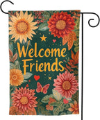 Welcome Friend Garden Flag Vertical Double Sided Outdoor Yard Flags 12.5x18 Inch Burlap Banners for House Lawn