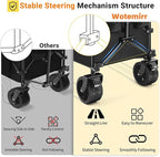 49''L Collapsible Foldable Extended Wagon with 450lbs Weight Capacity, Heavy Duty 300L Folding Utility Garden Cart with Big All-Terrain Beach Wheels & Drink Holders. Black