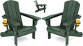 SERWALL Folding Adirondack Chair Set of 2, Reclining Adirondack Chair with 3 Recline Positions, All Weather HDPE Outdoor Adirondack, Green