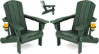 SERWALL Folding Adirondack Chair Set of 2, Reclining Adirondack Chair with 3 Recline Positions, All Weather HDPE Outdoor Adirondack, Green