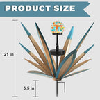 TOMBABY Solar Rustic Garden Style Metal Agave Plants Outdoor Patio, Home Decor Hand-Painted Metal Agave Garden Patio Statues, Suitable for Desert Areas, Outdoor Lawn Decorations (3 Solar Blue)