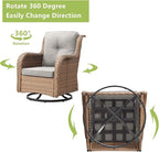 Outdoor Wicker Patio Furniture Set - 5 Piece Rattan Patio Conversation Set with 2 Rocking Swivel Chairs,2 Ottomans and 1 Sofa for Porch Deck Backyard Garden(Yellow/Beige)