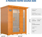3 Person Infrared Sauna, Indoor Far Infrared Saunas for Home, 2240W Low EMF Canadian Hemlock Wooden Dry Sauna Room with 7 Chromotherapy Lamp, Bluetooth Speakers, 20 Amps