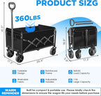 Wagons Carts Foldable - Collapsible Wagon Cart with Wheels Foldable - Utility Folding Wagon Cart for Sports Camping Grocery, Black