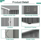 4x10 FT Outdoor Storage Shed, Metal Shed, Lockable Door, Sloping Roof, All-Weather Lean to Resin Shed for Garden, Backyard, Patio, Lawn (Gray)