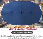 PHI VILLA 7 Pieces Patio Dining Set for 6 with 13ft Large Patio Umbrella, Metal Outdoor Stackable Wrought Iron Chair Set of 6 & 60"X38" Metal Dining Table,Market Table Dark Blue Umbrella