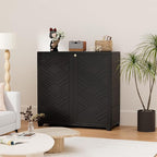 HOMSPARK Indoor/Outdoor Storage Cabinet with Doors, 34”x15”x34” HDPE Plastic Storage Box for Bedroom, Bathroom, Living Room, Balcony, Multi-Purpose for Daily Tools, Black