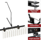YITAMOTOR 60 Inch Tow Behind Dethatcher, Lawn Dethatcher Rake with 24 Spring Steel Tines & Lift Handle for ATV or Mover Tractors, Tow Behind Lawn Rakes for Leaves, Pine Needles, and Grass