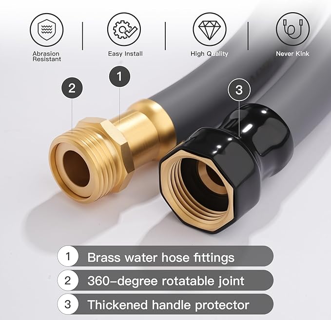 Garden Hose 5/8" x 25ft - Heavy Duty Rubber Water Hose 600 PSI Burst Pressure, No Kink & Durable Flexible Hose for Yard, Car Wash, Pets Gray