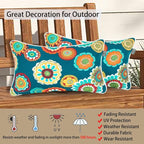 Magpie Fabrics Pack of 2 Outdoor Waterproof Lumbar Rectangular Throw Pillow with Insert 12x20 Inch, Home Decorative Toss Cushion for Patio Garden Car Office (Heronsbill Turquoise Green)