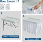 Outdoor Ice Cooler Folding Table, Portable Cooler Table with Removable Matching Skirt, Chill Table for Party BBQ Camping Wedding White
