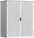 Devoko 5 x 3 Resin Outdoor Storage Shed with Floor - Waterproof Plastic Outdoor Tool Cabinet with Lockable Doors for Patio Furniture, Pool Accessories, Garden Tools (Light Gray)