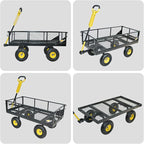 950 lbs Steel Garden Cart, Heavy Duty Yard Utility Wagon with 10" Pneumatic Tires, Removable Mesh Sides and 180° Rotating Anti-Slip 2-in-1 Convertible Handle
