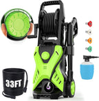 Pressure Cleaner 5000 PSI Power Cleaner with 33FT Hose, 4 Nozzle and 500ML Foam Cannon, Cleaner Machine for Home, Car Washing, Fence Cleaning, Patio, Green Reel