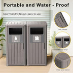 ROJIK 35" Tall Outdoor Trash Can,Weatherproof Resin Garbage Indoor Durable Lightweight,Suitable for Patio Office Kitchen,Easy to Clean,Assemble(Waste&Recycle,Grey)