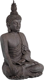 John Timberland Large Tall Sitting Buddha Statue Sculpture Zen Asian Japanese Garden Decor Indoor Outdoor Front Porch Patio Yard Outside Home Balcony House Lawn Stone Gray Finish Resin 42" High