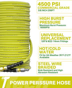 Pressure Washer Hose 200FT 3/8" for Cold and Hot Water 212°F, with Swivel Quick Connect, 4500PSI Kink Resistant Grade Steel Wire Braided, Power Washer Hose With 2pcs M22-14mm Adapter