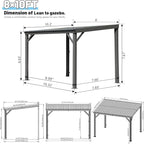 Domi 8’x10’ Lean-to Gazebo, Hardtop Wall-Mounted Gazebo Pergola with Sloping Galvanized Steel Roof and Upgraded Drainage System, Outdoor Permanent Metal Shelters for Patio Backyard Deck, Grey
