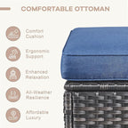 Swivel Patio Chairs sofa Set of 6 - 6" Thick Cushion - Wicker Outdoor Swivel Rocker Patio Chair ,Sofa/Glass coffee table, High Back Comfortable Outdoor Glider Chairs - Grey Wicker | Blue Cushions