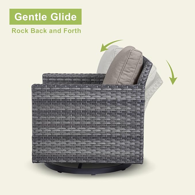 Wicker Outdoor Patio Furniture Set - 6 Piece Patio Conversation Set with 2 Swivel Rocker Chairs,2 Rattan Ottoman,1 Couch and 1 Metal Side Table for Outside Porch Deck Backyard(Mixed Grey/Grey)