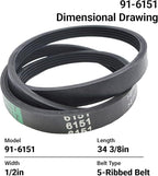 5-Rib Aramid Drive Belt for Toro Snow Blower, Replaces 95-6151 265-929 75-939, Fits CCR2400 CCR2450 CCR2500 CCR3000 CCR3600 CCR3650