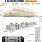HOTEEL 10x30 Pop up Canopy Tent for Parties, Heavy Duty Easy Setup Tent Without Sidewalls, Outdoor Commercial Instant Gazebo for Wedding Event, with Portable Bag, Khaki(Hexagonal Frame)