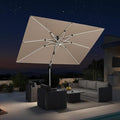 PURPLE LEAF 10' X 10' Solar Powered LED Patio Large Umbrella Offset Double Top Hanging Umbrella Outdoor Market Umbrella for Garden, Deep Beige
