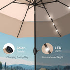 PHI VILLA 10ft Patio Umbrella with Solar Lights, Outdoor 3 Tier Vented Large Market Table Umbrella with 8 Sturdy Ribs and 1.5" Umbrellla Pole for Lawn Poolside Garden Terrace, Beige & Tan