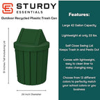42 Gallon Round Slatted 100% Recycled Plastic Indoor or Outdoor Commercial Trash Can with Easy Access Swing Top Lid | Great for Schools and Businesses - Green Granite