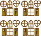4 Pcs Wooden Fairy Garden Door and Windows Ornaments Tree Statues for Tree Trunk Yard Decoration Miniature Garden Buildings
