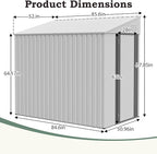 4x7 FT Lean to Shed with Single Lockable Side Door, Outdoor Metal Storage Shed, Sloping Roof Galvanized Utility Steel Tool Shed for Garden, Patio, Lawn & Backyard