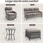 Swivel Patio Chairs sofa Set of 6 - 6" Thick Cushion - Wicker Outdoor Swivel Rocker Patio Chair ,Sofa/Glass coffee table, High Back Comfortable Outdoor Glider Chairs - Grey Wicker | Grey Cushions