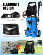 5000PSI Pressure Cleaner - 2025 New Power Cleaner with Upgraded 33ft Pressure Cleaner Hose Reel, Foam Cannon, 4 Nozzle Set, Power Cleaner for House/Patios/Car/Fence, Blue