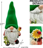 Gnome with Frog and Flower, Solar Garden Lights, Decor for Yard, Patio, Lawn - Novel Gift for Women, Mom, Friends(Green Hat Gnomes)