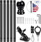 REERON Flag Pole Kit for House, 6 FT Stainless Steel Spinning Flag Pole, 1" Rustproof Porch Flagpole with 360° Metal Anti-wrap Flagpole Rings & 2-Position Bracket for Outdoor Home Sport for 3x5 Flags