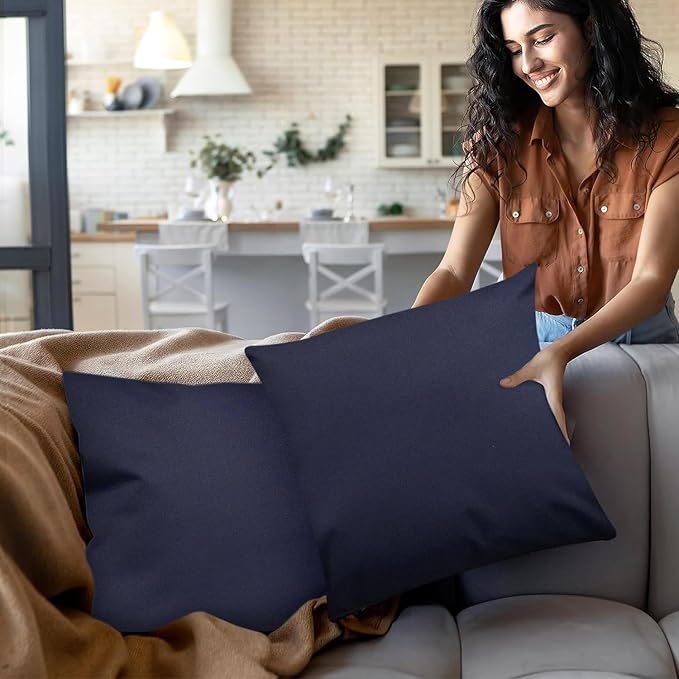 Covers & All Premium Square Throw Pillow Inserts with Covers Set of 4, 12 x 12 Inches Navy Blue, Decorative Cushions for Couch Sofa Home Decor Office Travel UV Resistant Waterproof Soft Cushions