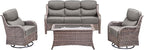 Luxury High Back Outdoor Furniture with 6-Inch Thick Cushions, Patio Furniture Set with Swivel Chairs, 4 PCS Wicker Conversation Set for Porch, Balcony, Deck and Yard