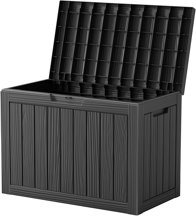 Vixzen 46 Gallon Resin Deck Box, Lockable Outdoor Storage Box for Patio Cushions Storage Furniture,Garden Tools, Pool Supplies, Weatherproof and UV Resistant,Black