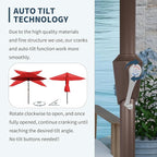 PatioKingdom Auto-Tilt 9FT Patio Umbrella Outdoor with 8 Sturdy Fiberglass Ribs,Market Table Umbrella for Pool,Backyard,Deck and Garden