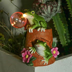 Afirst Solar Garden Outdoor Statues Frog Solar Garden Statue Blowing Bubble with Flowers Waterproof Resin Figurines Yard Outdoor Decorations for Patio Yard Lawn Ornament Gifts