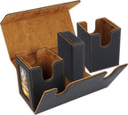 AFIING MTG Commander Deck Box 200 Double Sleeved Cards Storage, 3-in-1 Magnetic Card Case Organizer for Magic: The Gathering TCG CCG, 4 Dividers & 2 Toploaders (Black/Gold)
