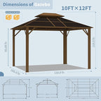 Kingdura Hardtop Gazebo 10'x10' with Double Polycarbonate Roof Canopy, Outdoor Gazebo with All-Weather Resistant Aluminum Frame Permanent Pavilion, UV Blocking for Patio Lawn Garden