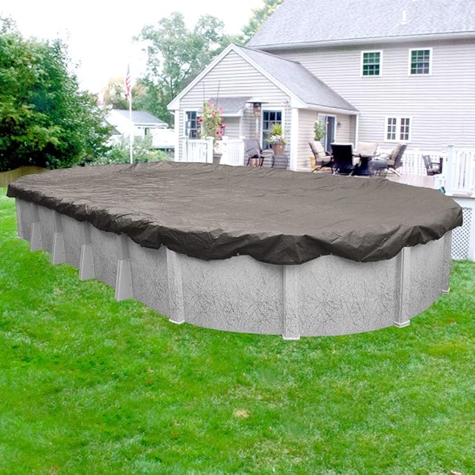 Robelle 18 x 33 ft Extra Heavy Duty Magnesium Winter Oval Pool Cover for Above Ground Pools, 4 ft Overlap (22 x 37 ft Cover Size), Solid 10 x 10 Scrim, 2.91 oz/yd2, 12-Year Warranty, Style: 591833-4
