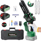 Cordless Mini Chainsaw 6 Inch, Goldsea Small Electric Chain Saws with 2 pack 2000mAh Batteries and Automatic Oiling System, Hand Saw Battery Powered Branch Cutter for Wood Cutting as Gifts for Men