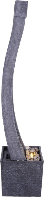 Teamson Home 38.58 in. Modern Curved Faux Slate Waterfall Fountain for Indoors or Outdoors with LED Light Accents and 1.98-Gallon Pump, Black and Stone Gray